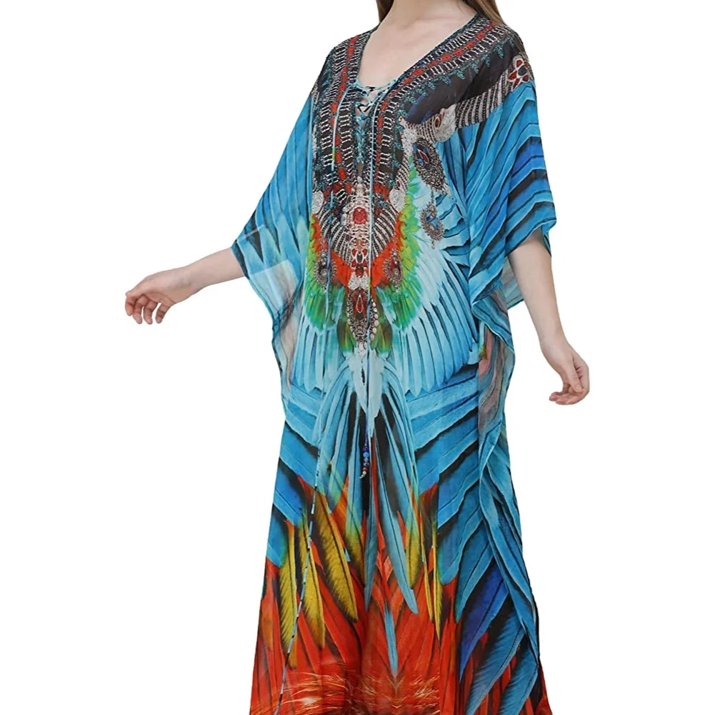 Unique Design Beachwear Long Midi Kaftan Digital Printed Kaftan Dresses For Women
