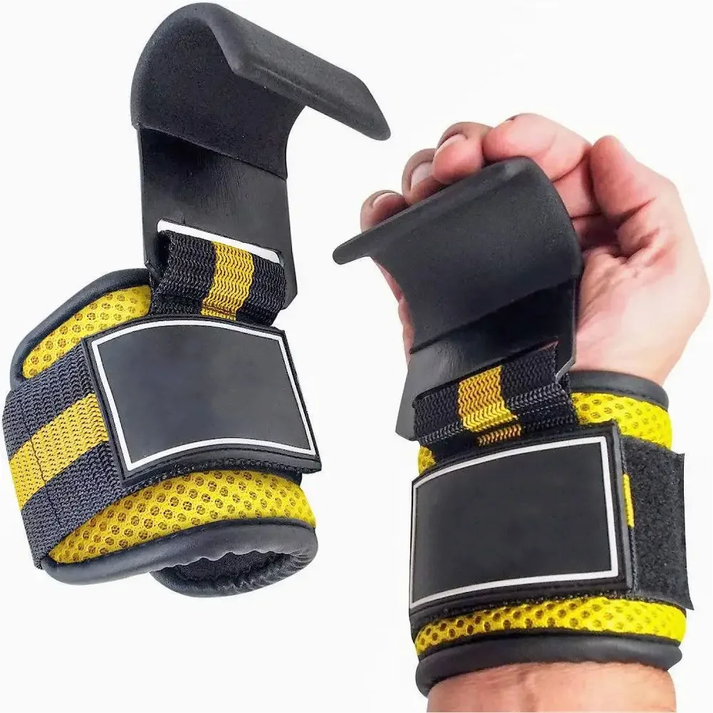 Adjustable Strong Steel Hook Grips Straps Weight Lifting Strength Training Gym Fitness Black Wrist Support Lift Straps