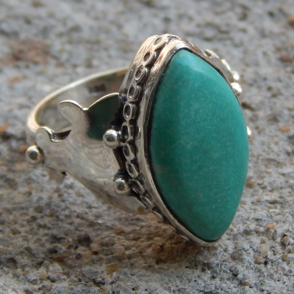 Free Form Size Blue Turquoise Gemstone Ring 925 Solid Sterling Silver Ring Handmade Ring For Woman