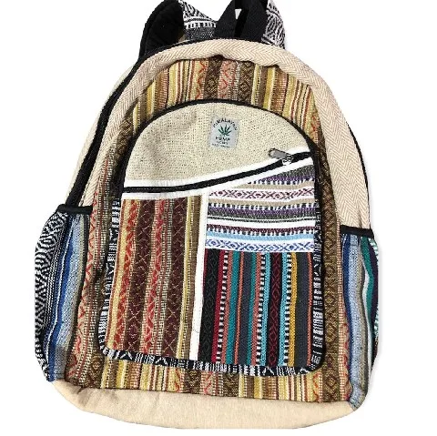 Unisex Cotton Hemp Backpack with Comfortable Anti-Theft Zipper String Closure Canvas Lining Daily Use Stylish Character Pattern