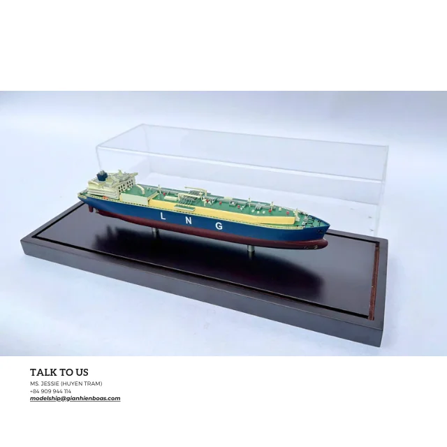 LNG Tanker Blue 60cm with Display case Ship Model Wooden Endurance Nautical Decor Gift for Home Hand Painted Cedar Box Vietnam