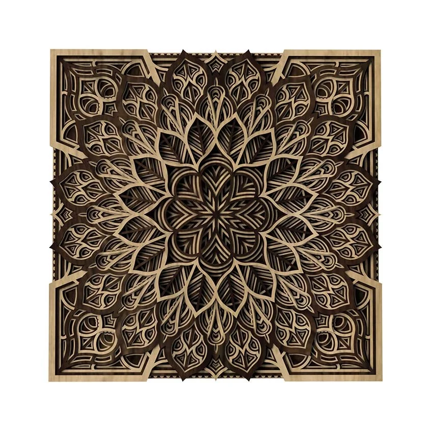 Mandala art 3D custom made wooden wall decor for office and home with colour customization OEM design with decorative accents