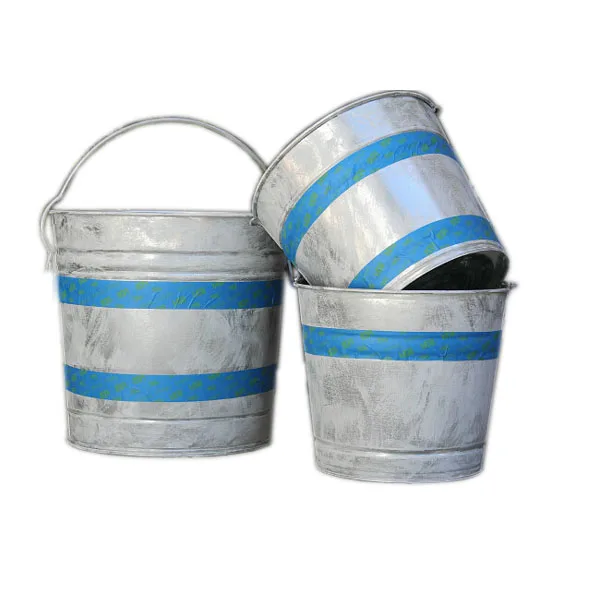 Hot Selling Heavy Metal Round Natural Galvanized Planter Pail Bucket for Wedding Decoration Centerpiece for Camping