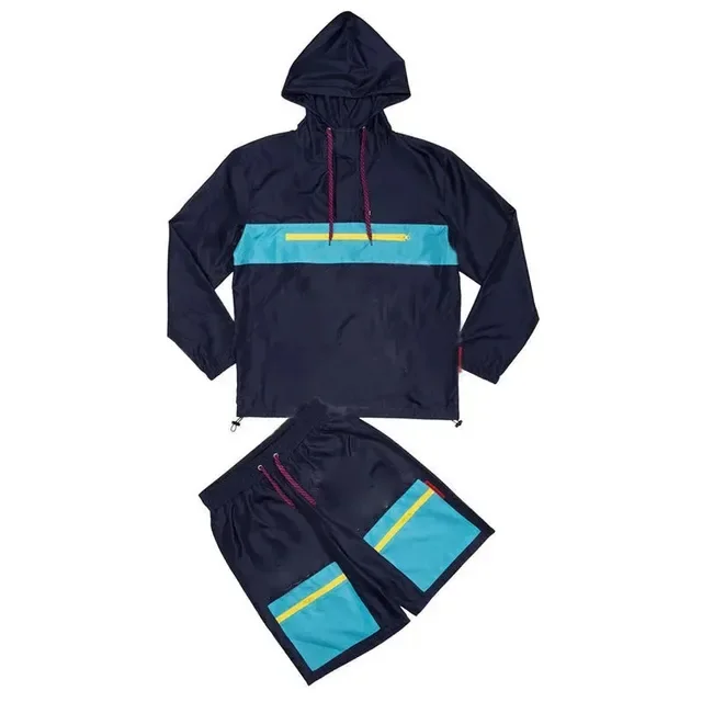 New Men Two Piece Custom Windbreaker Shorts And Jacket Tracksuit Reflective Zip Up Nylon Two Piece Windbreaker Short Set