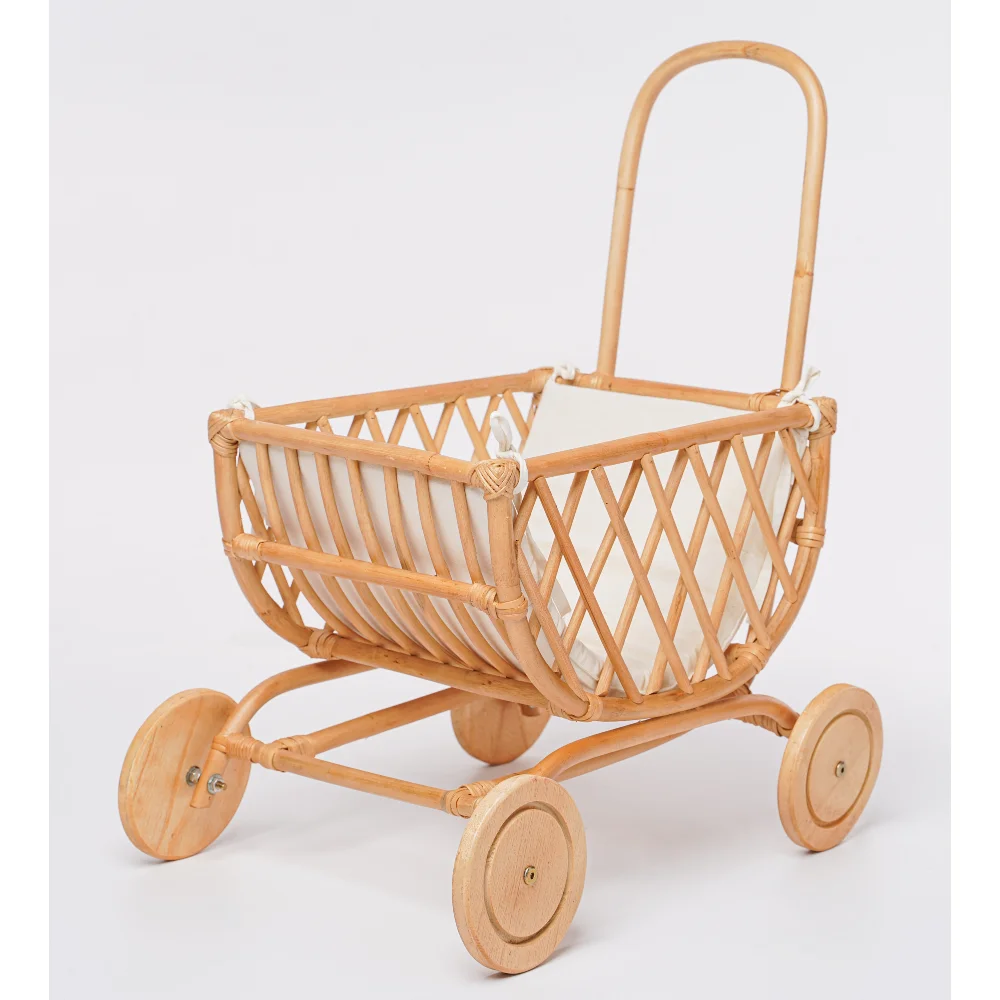 High quality new design eco-friendly cute rattan baby stroller for walk natural color made in Vietnam