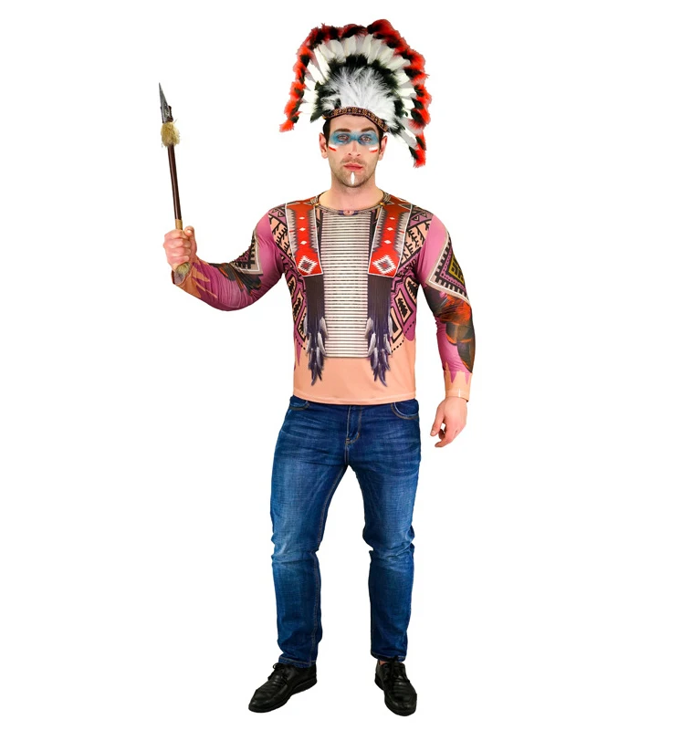 Adults Man Halloween Costume, Cowboy Fireman Pirate Savage Worker T Shirt Outfit, Career Style Top for Men Carnival Dress Up