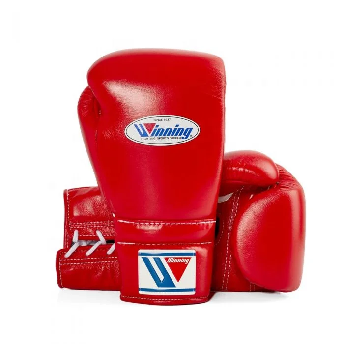 Red winning original leather boxing gloves lace closure winning boxing gloves
