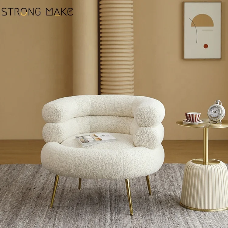 Nordic Modern Minimalist Lounge Waiting Hotel Lobby Public Living Room Furniture Boucle Sheep Wood Chairs With Armrest