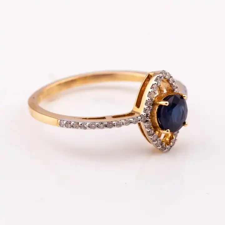 Eye Elegant Sapphire and Diamond Ring 14K Gold Plated Silver 925 Dainty Rings Sapphire Diamond Engagement Wedding Jewelry