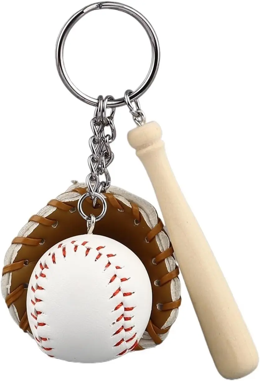 Baseball bat keychain baseball sticks wooden small stick key chains for girls bag  gifts wholesale