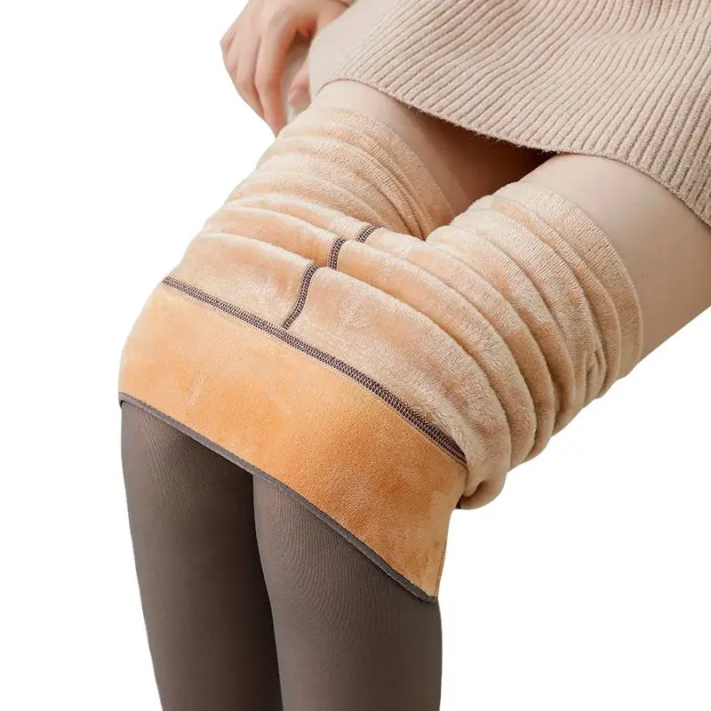Plush Faux Translucent Thick Fleece Lined Leggings Winter Warm Pantyhose Tights For Women