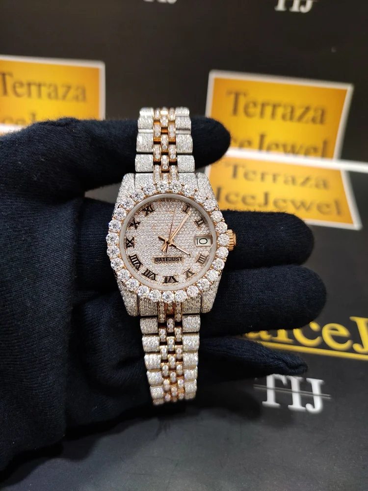 Luxury customized vvs moissanite watch Baguette Diamond Trending VVS moissanite Diamond Watch for men