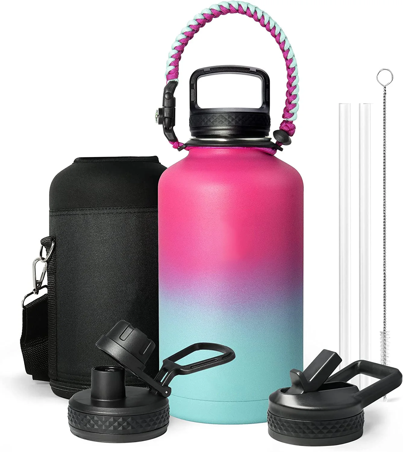 big 2L 64oz 128oz half gallon insulated stainless steel 64 oz water bottle water jugs beer growler with grip handle Straw lid