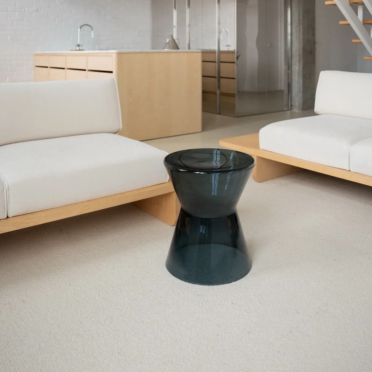 QUEEN Chess Piece-Inspired Slate Blue Glass Table 48 cm 18.9 in