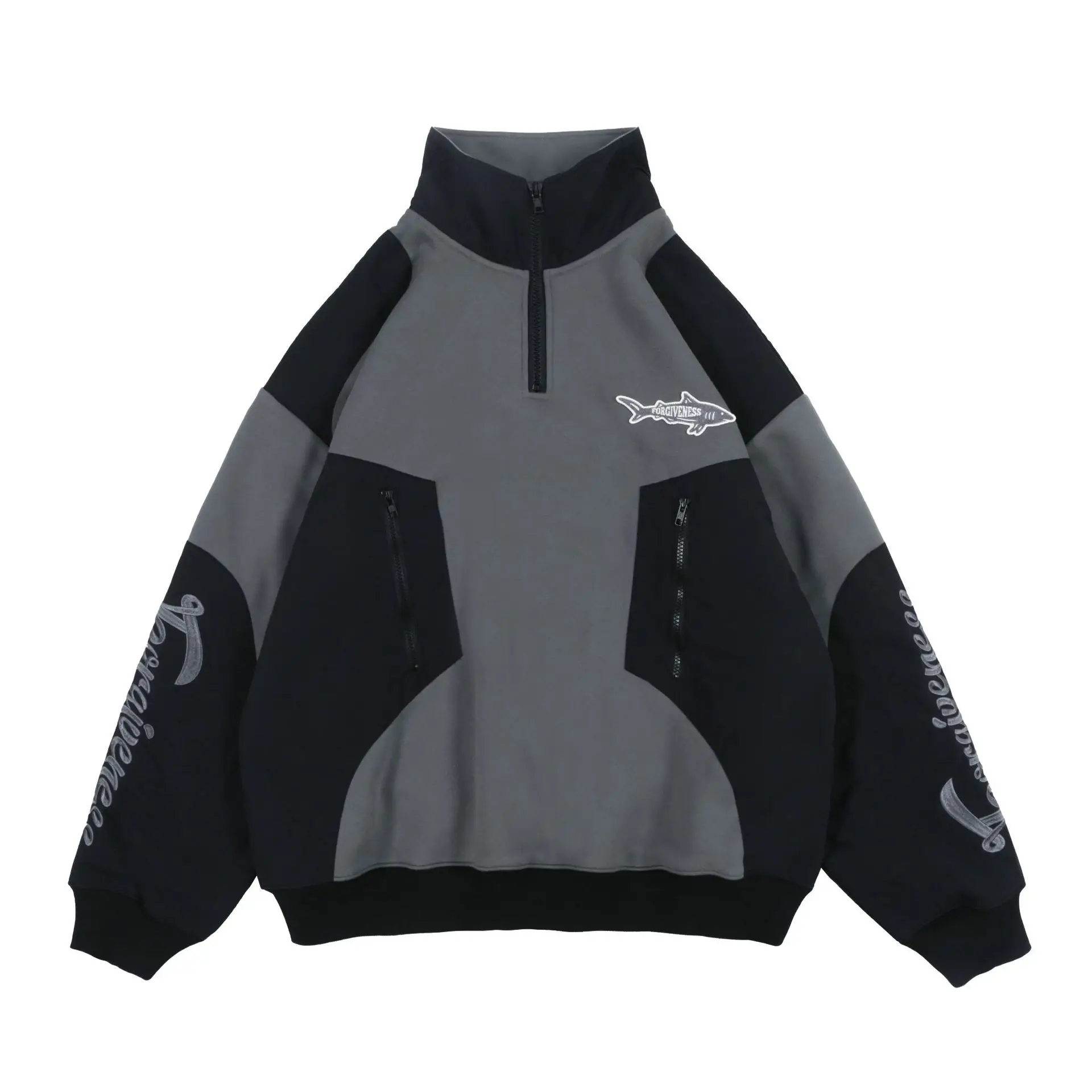 2024 New Color Block Patchwork Hoodies Half Zip up Splicing Plus Fleece Custom Embroidered Sweatshirt Hoodie