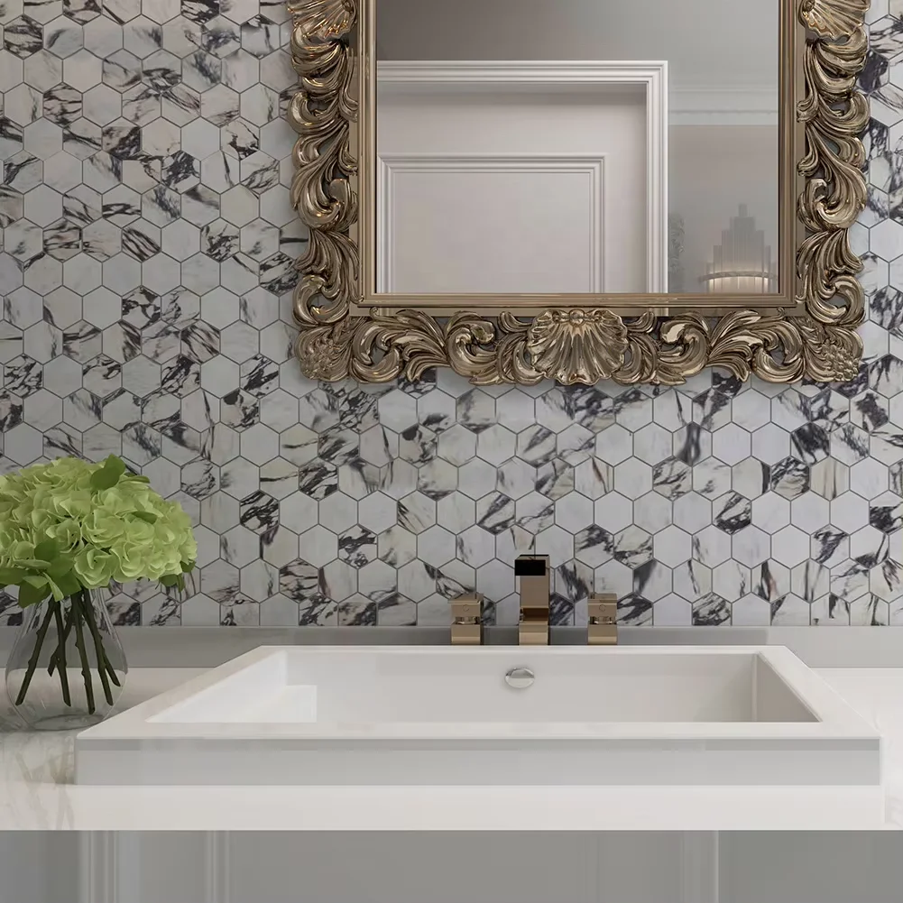 Centurymosaic Wholesale Natural Stone Calacatta Viola Purple Veins Marble Mosaic Tile Bathroom Floor and Wall Tiles