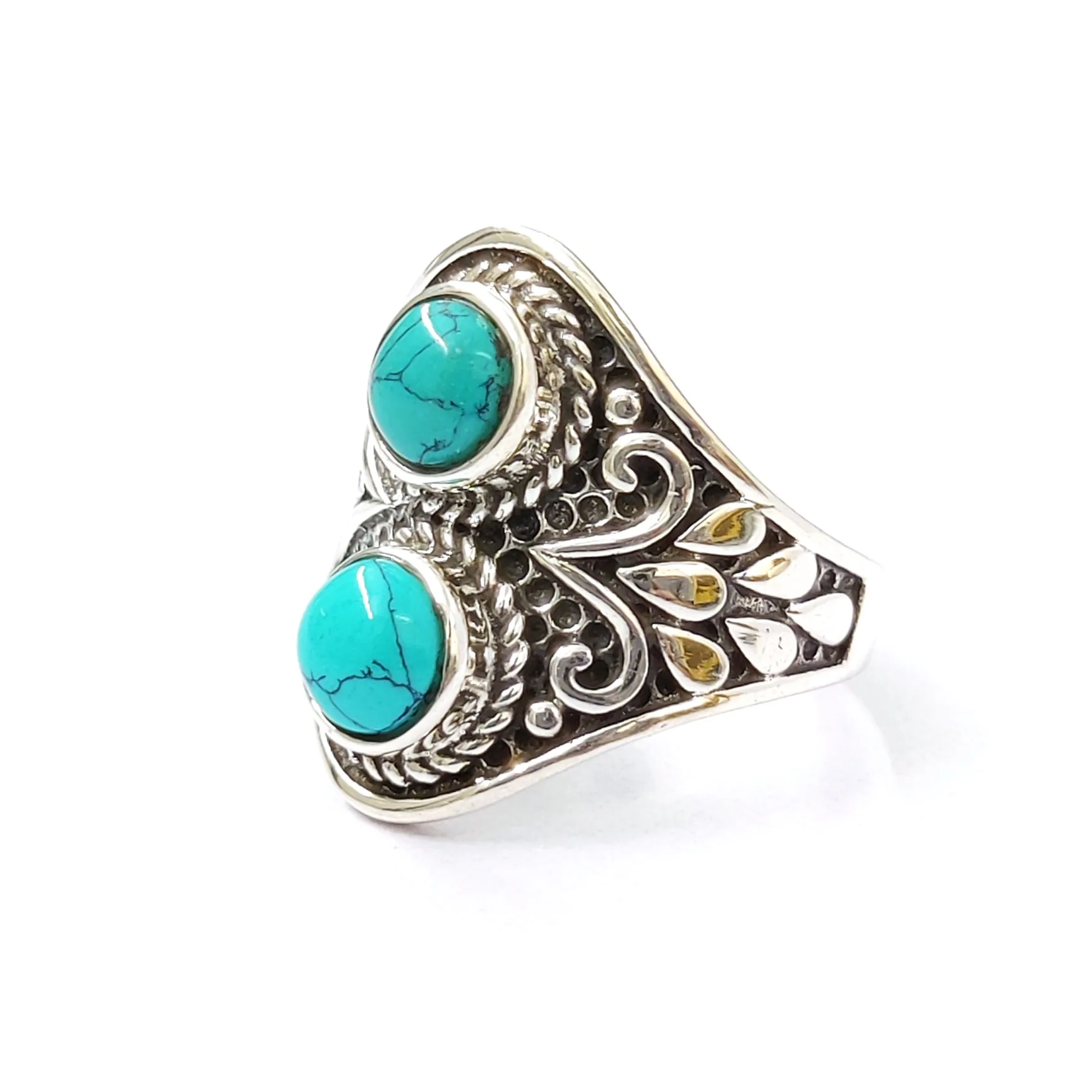 Trending Natural Two Turquoise Stone Finger Ring Quality Grade Precious Sterling 925 Silver Finger Ring For Women