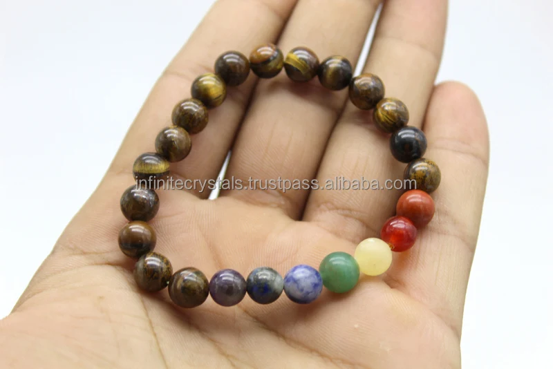 For Sale 7 Chakra with Tiger Eye Round Beads Chakra Healing Gemstone Bracelet Spiritual Gemstone Bracelets