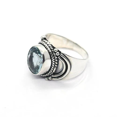 spring summer 925 sterling silver blue topaz ring birthstone gypsy tribal wanderlust bohemian oxidized wholesale Indian jewelry