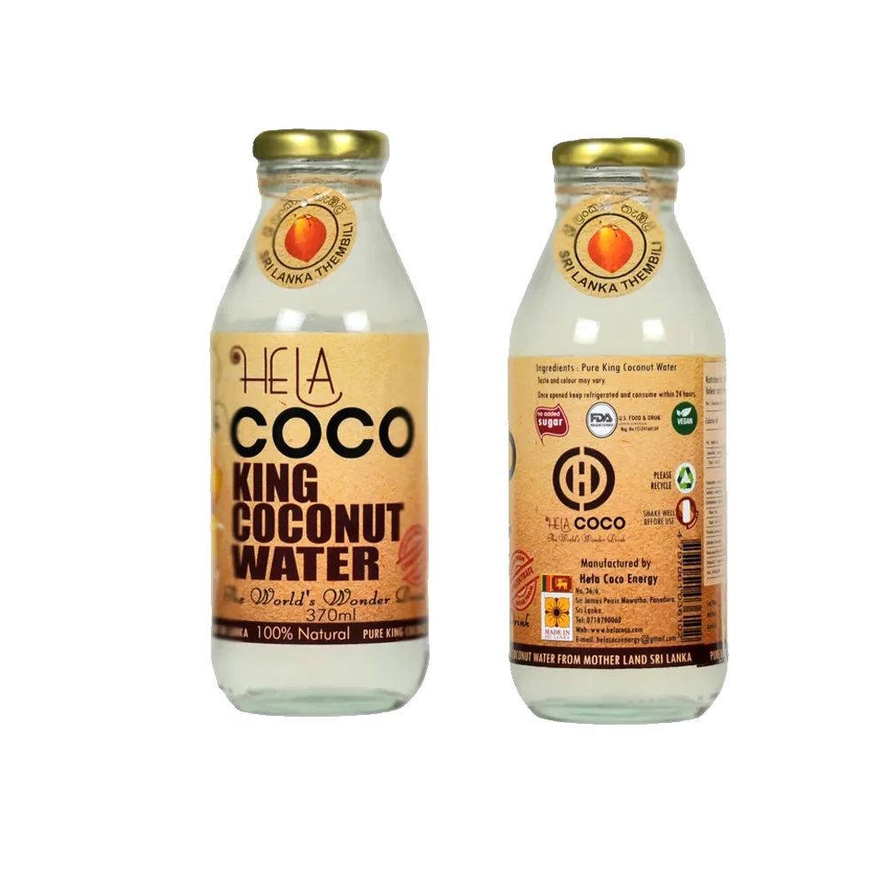 King Coconut Water Natural Pure Healthy Organic Energy Fresh Drink 370ml Glass Bottle - Hela Coco King Coconut Water