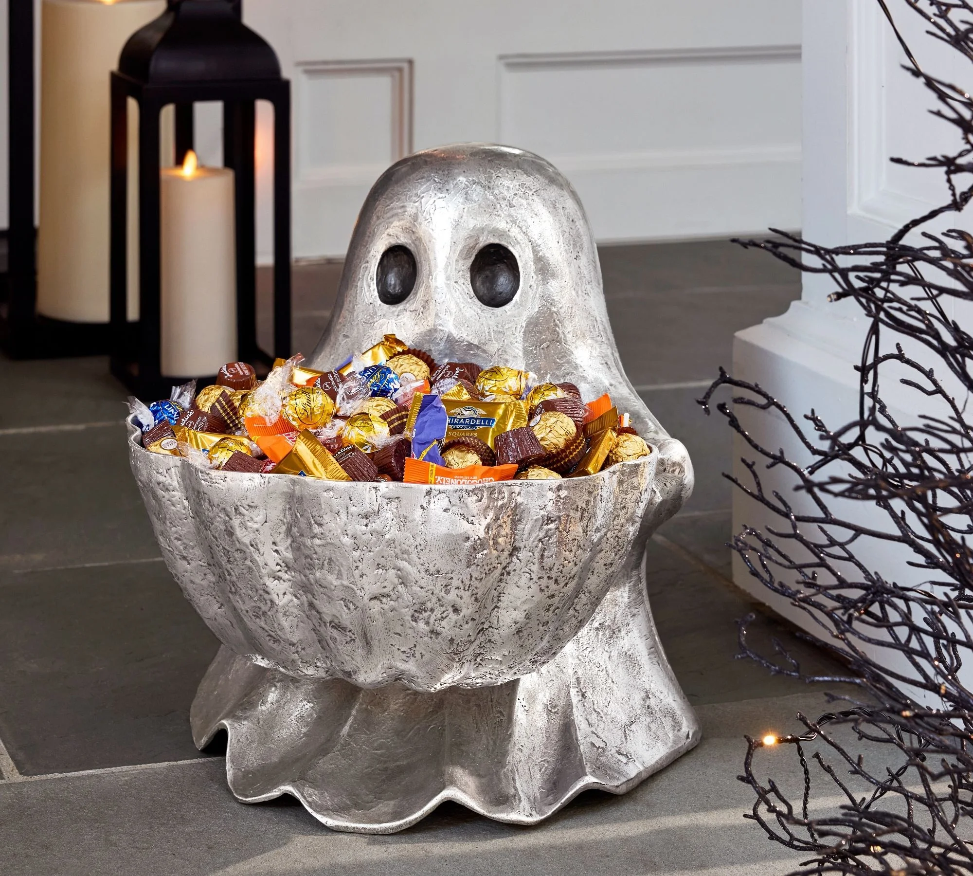 Hot Selling Aluminum Halloween Ghost Candy Bowl Wholesale Price High Quality Customize Design &Shape Silver Color For Home Decor