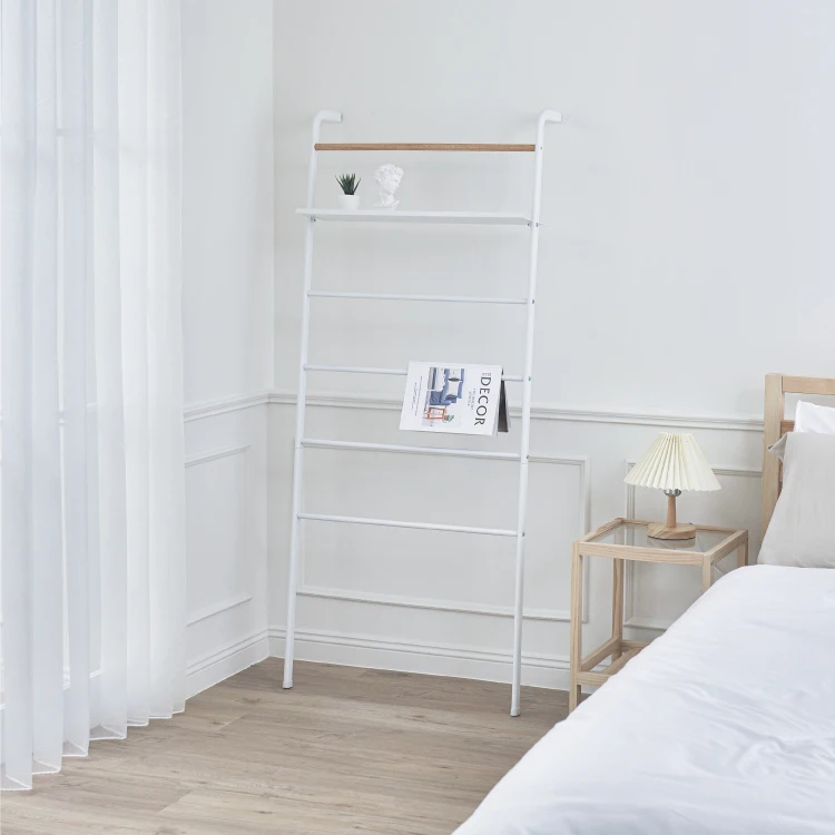 Modern White Wooden Portable Bathroom Ladder Towel Rack Home Storage with Heater for Hotel Use Steel and Cast Iron Material