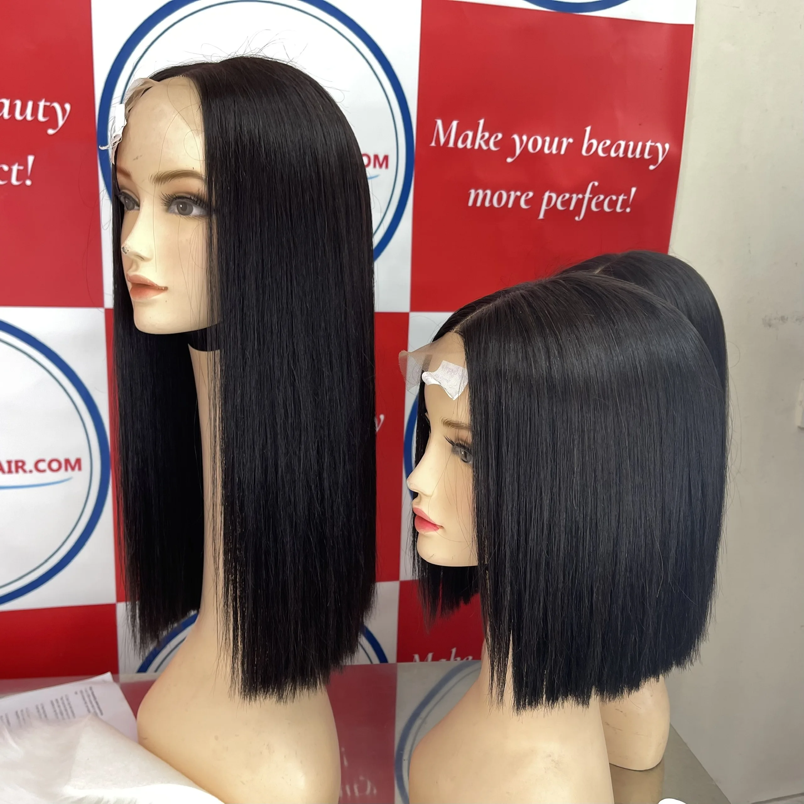 Super Double Drawn Human Hair Extensions Bob Wigs 200% Density Lace Closure Human Wig Bone Straight Wigs For Black Women