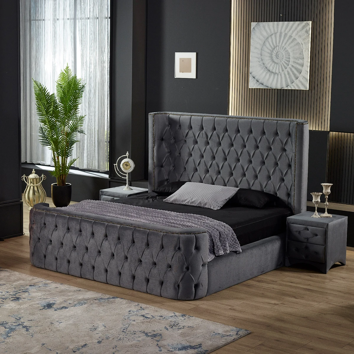 High Quality Wooden Bed Set King Single Sizes Hydraulic Ottoman System Adjustable Mattress Headboard Base Nightstand Bedroom