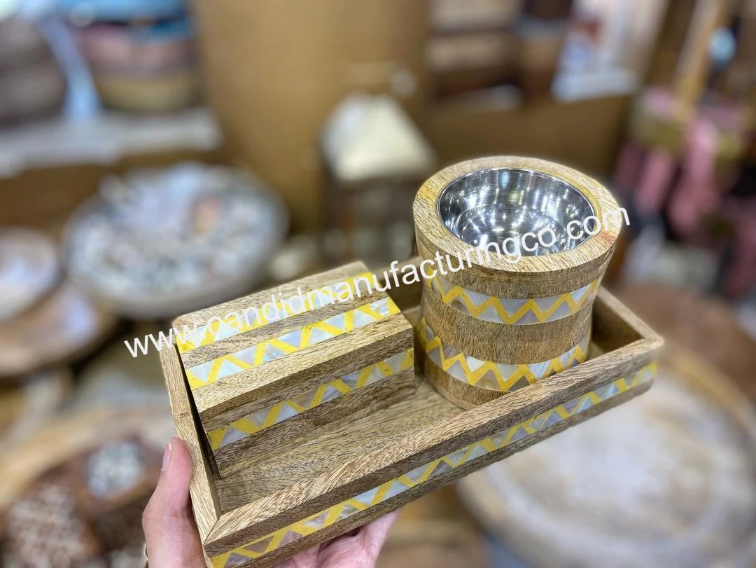 Best Price Bakhoor Burner Set of 3pcs Handmade Wood Tray Box with Mother Pearl Resin Tea Scent Perfect Gift India Manufacturer