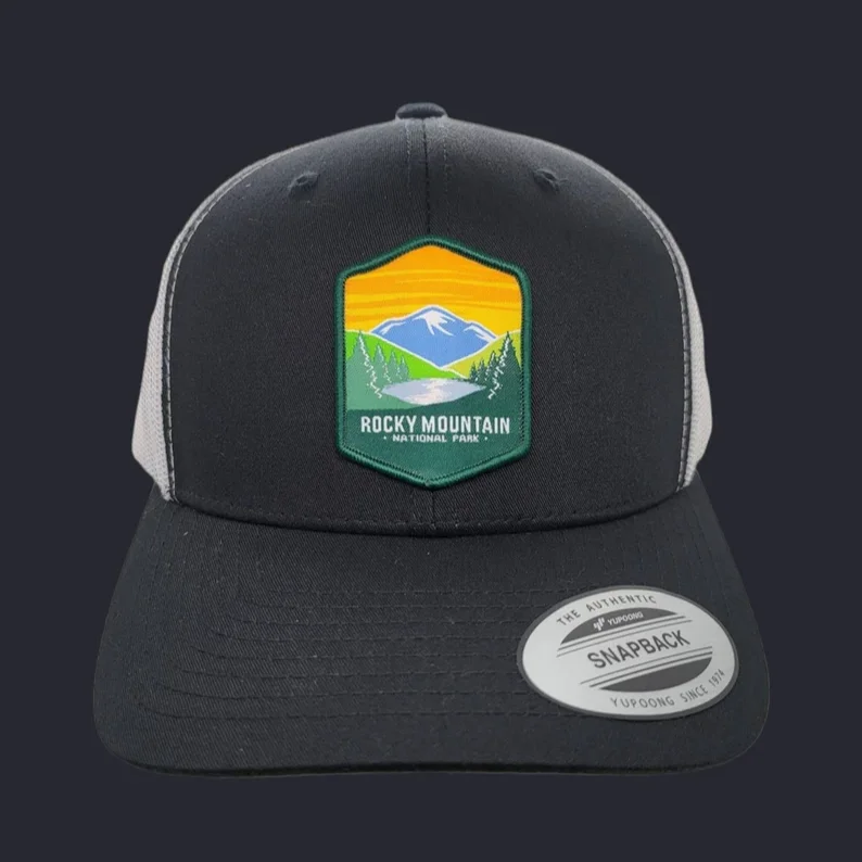 Rocky Mountain National Park Trucker Hat, Custom Patch Classic Yupoong Snapback Hat, Wholesale Flat Brim Hip Hop Sports Hats
