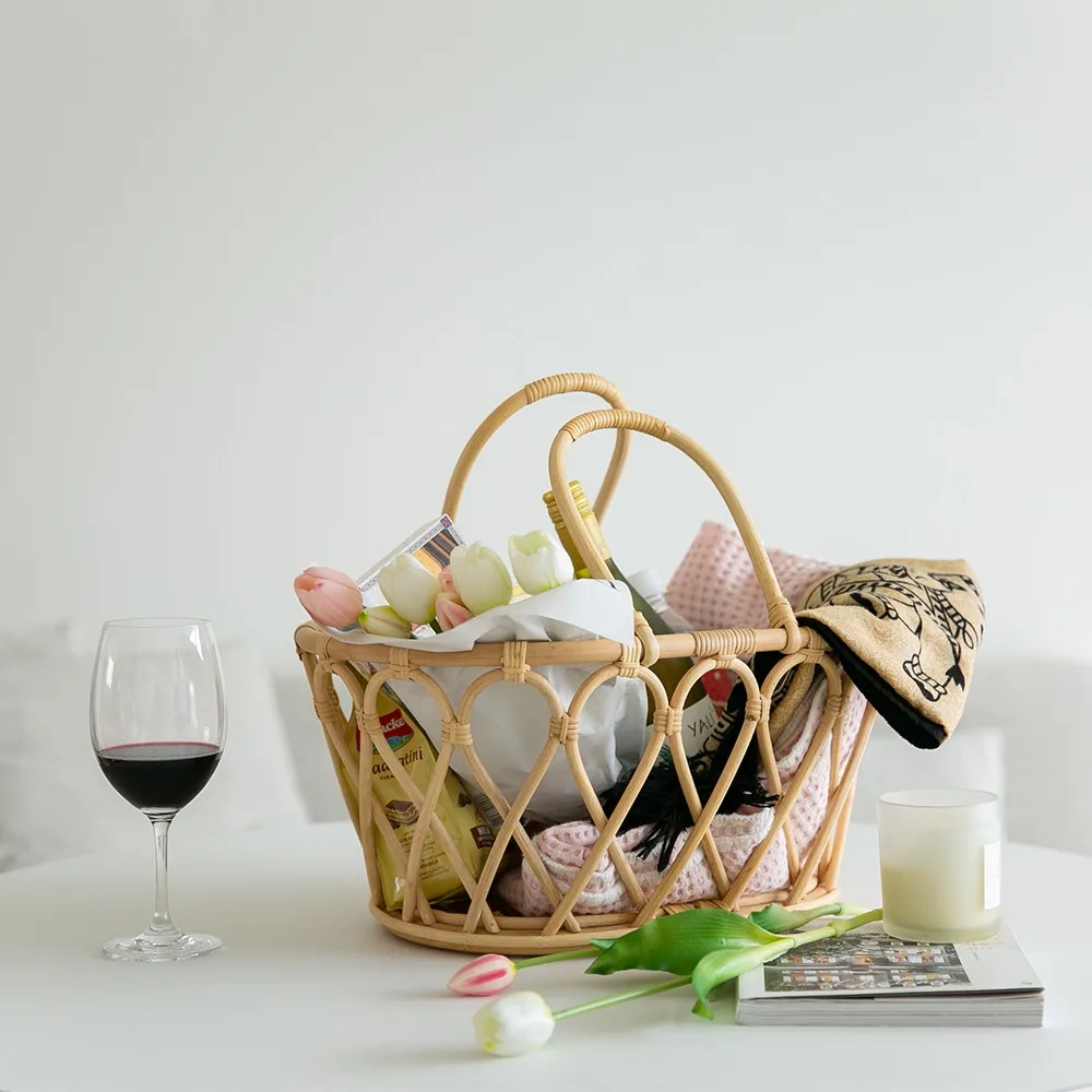 Элегантная корзина для хранения из натурального ротанга с ручкой декоративная пикника фруктов домашний декор