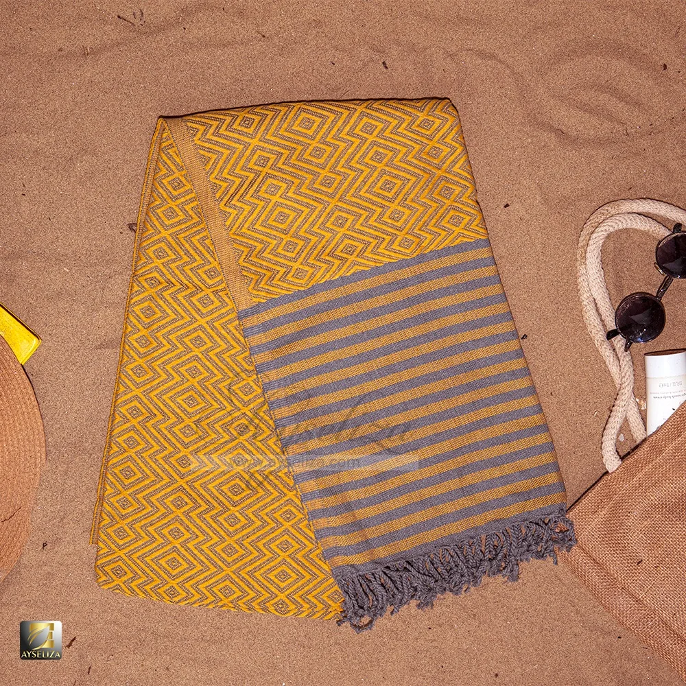 Stylish Beach Towel Peshtemals with Custom Logo Print Multipurpose Travel Blanket 100% Turkish Cotton Peshtemal Fouta Towel
