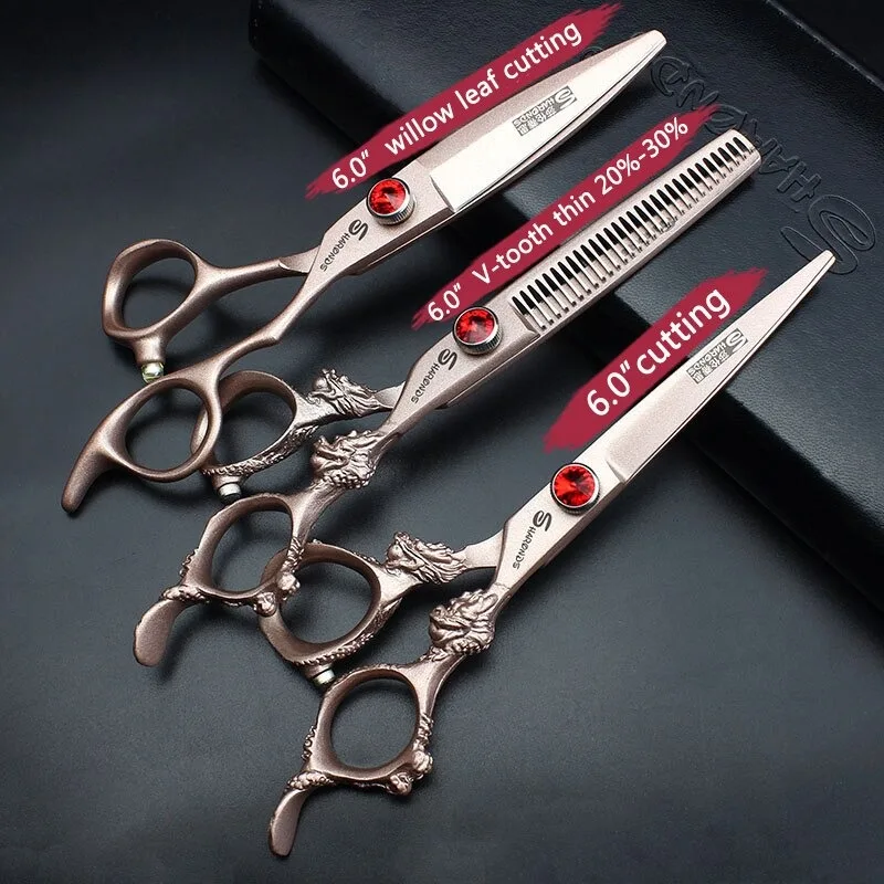 Rose Gold Knife Scissors Barbershop Accessories 6 Inch Professional Hairdressing Scissors Thinning Scissors Hair Cutting Tools