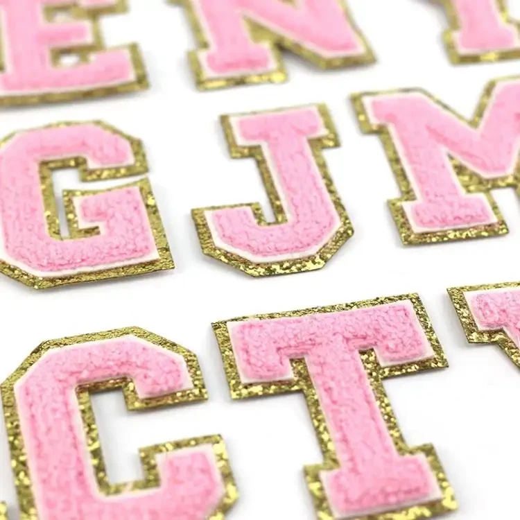 2024 Wholesale Customize High Quality Small Pink Embroidery Logo Chenille Letter Cute Chenille Patches Embroidery Patch Letters