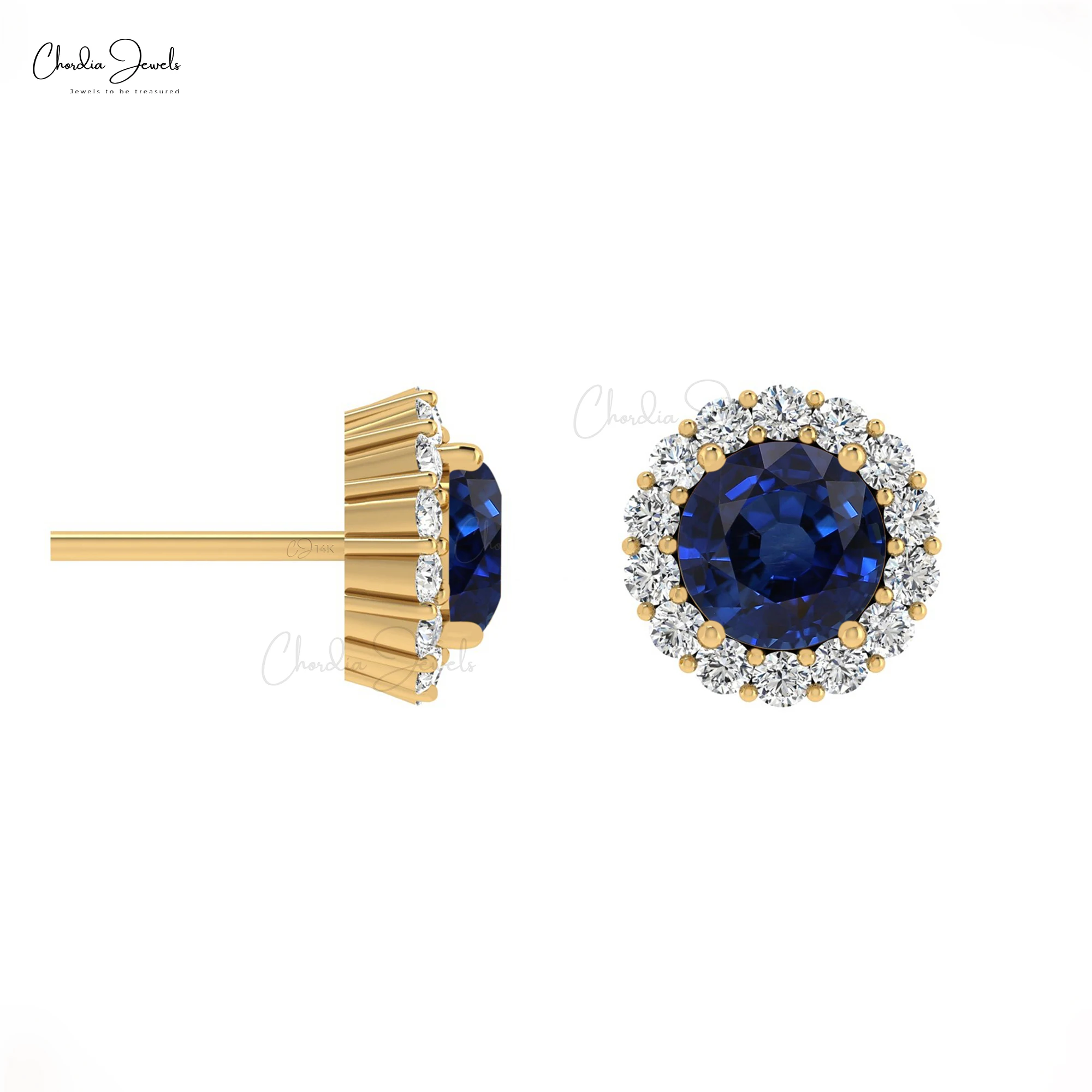 Bulk Buying Natural 0.46 TCW  Blue Sapphire Halo Studs 14k Solid Gold Diamond Minimalist Dainty Studs Top Wholesale Suppliers