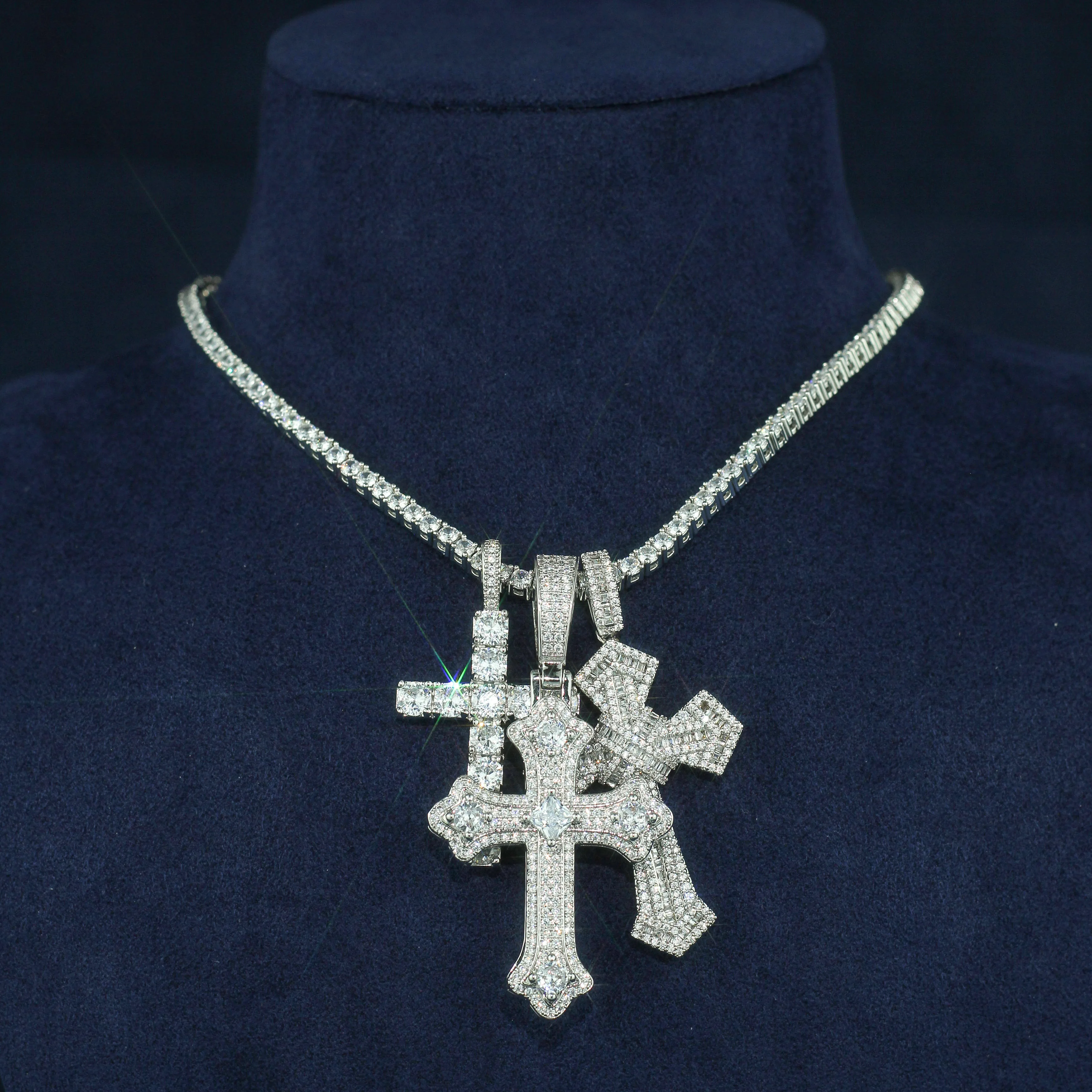 Pass Diamond Tester Fine Jewelry Silver 925 Iced Out Hip Hop Rapper Jewelry Men Moissanite Diamond Ankh Cross Pendant