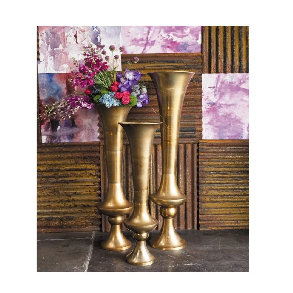 Set Of Two Crystal Brass Antique Flower Vase For Decoration Handmade Vase Good Quality Custom Large Beaded Sofa Side Tall Pot