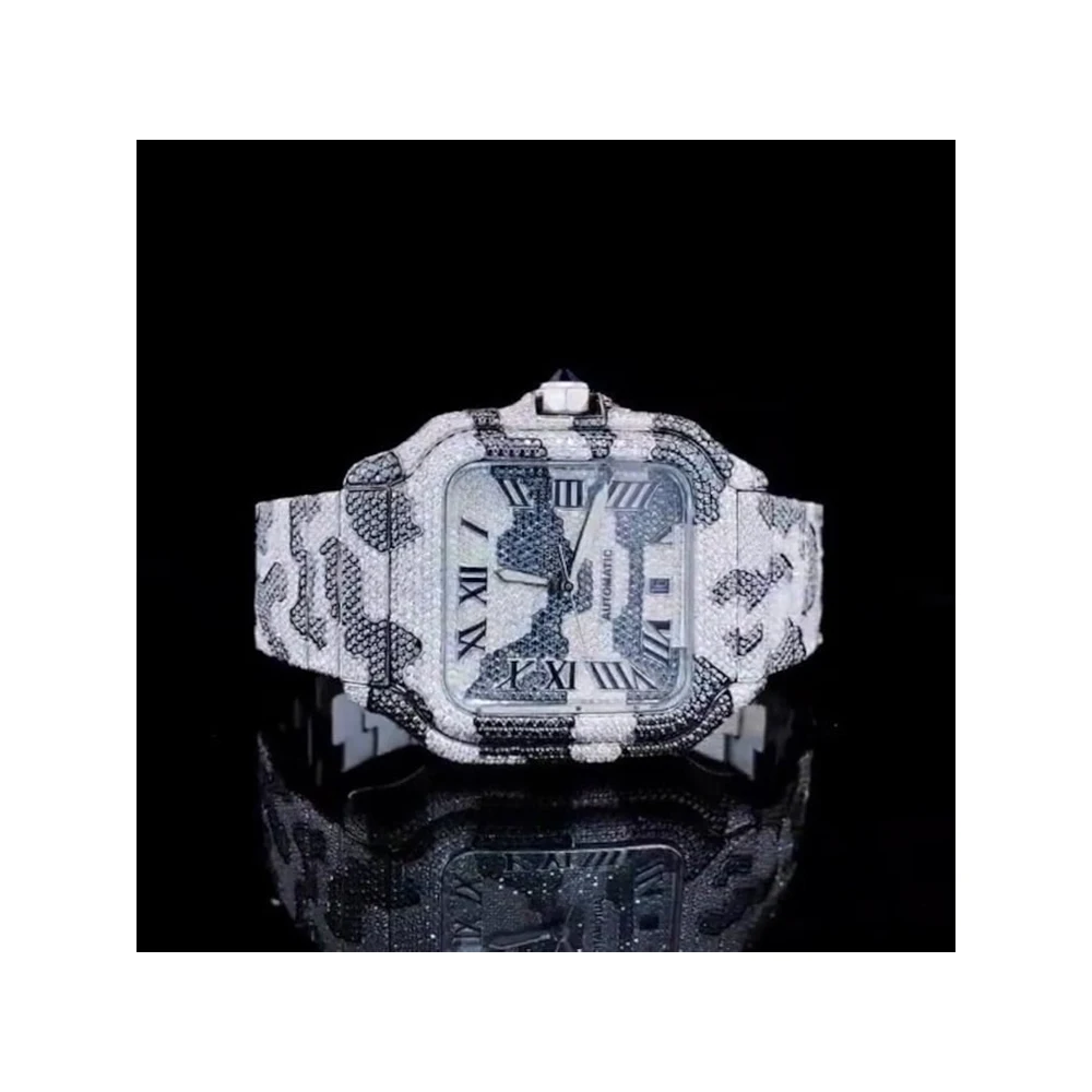 Luxury Moissanite Diamond Handcrafted White Automatic Wrist Watch For Anniversary Gift For Boyfriend At Low Price