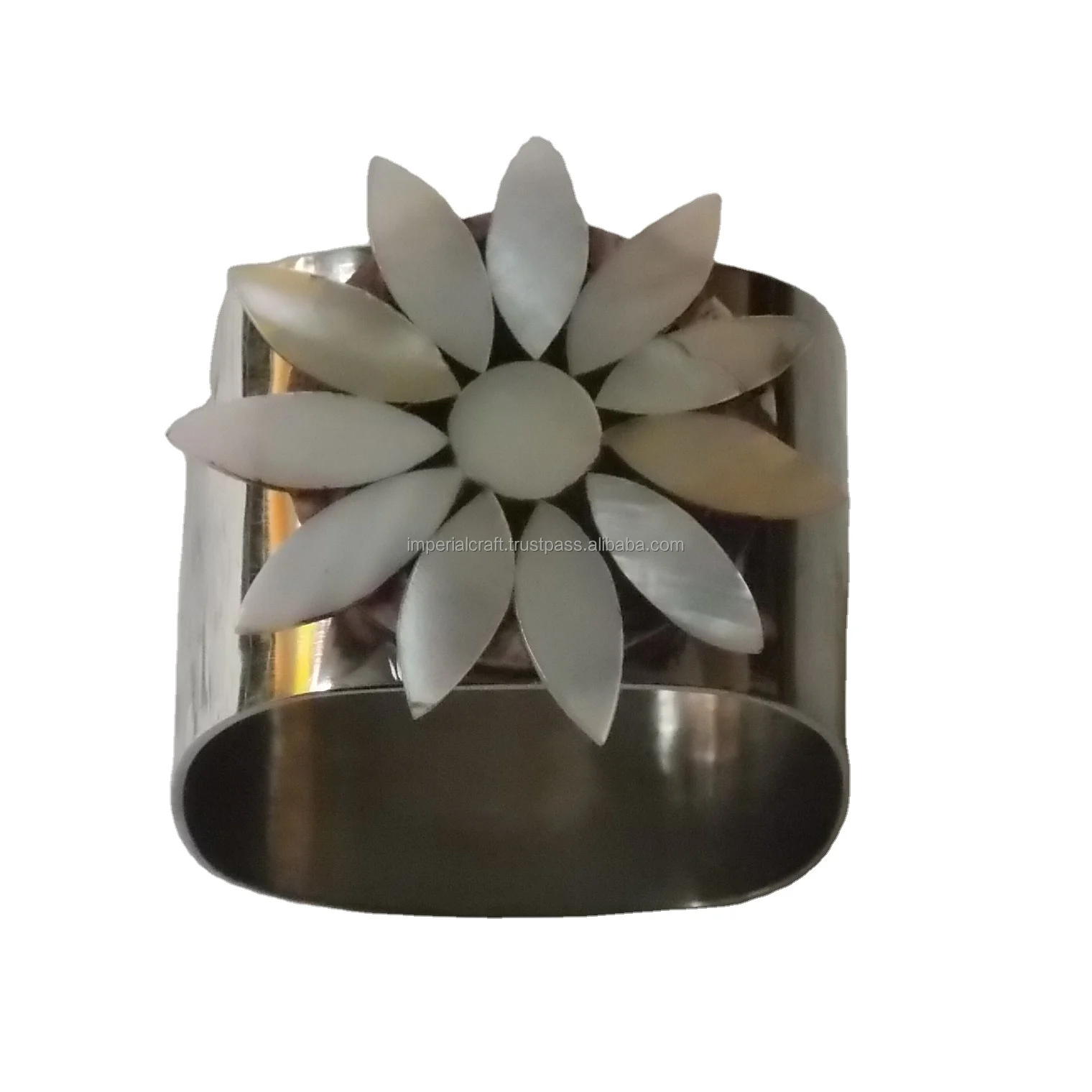 top ranking mother of pearl and metal napkin holder ring for weddings and table decoration new flower design