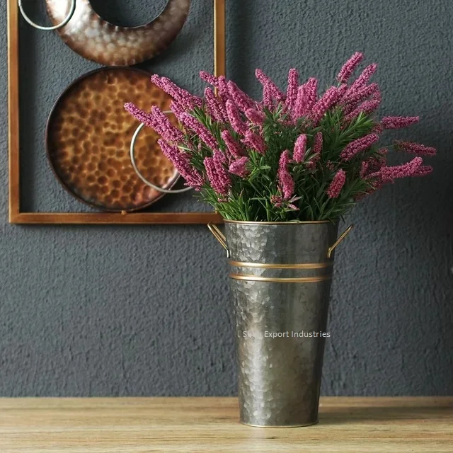 Hot Selling Metal French Bucket With Handles Black Zinc Gold Trim Planters for Indoor Balcony Decor Flower Planter