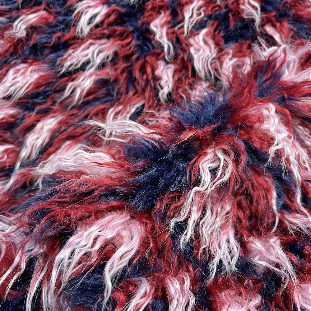 Long Pile Mutil Color Curly ShagJaquard Faux Fur Rave Festival Party Costume Fabric for Women Girl Coat Leg Warmer