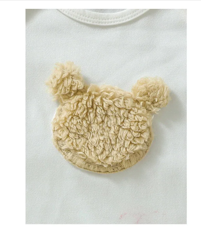 Newborn Baby Girl Bear Patched Teddy Vest Jacket & Footed Jumpsuit & Hat & Baby Jumpsuit