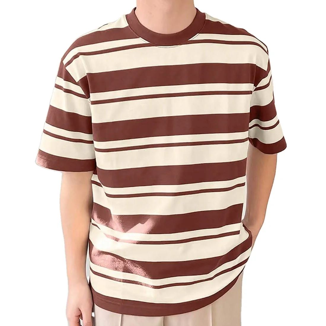 Custom Men T Shirt High quality Cotton Material  Men T Shirts Pakistan Manufacturer Best Price Brown  stripe men T shirt