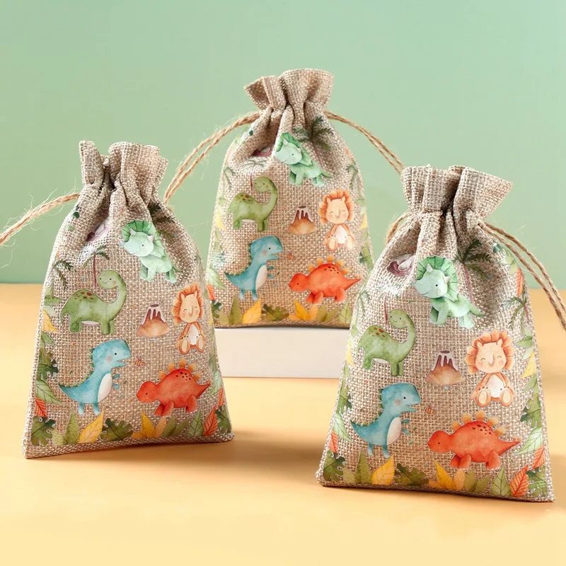 10*15 cm Cartoon Animal Burlap Drawstring Candy Bag Party Cookies Packaging Bags Pouch Wrapping For Kid Birthday Party Gift Bag