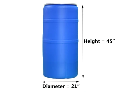 77 Gallon Blue Plastic Drum, Cover w/Lever Lock Ring Closure