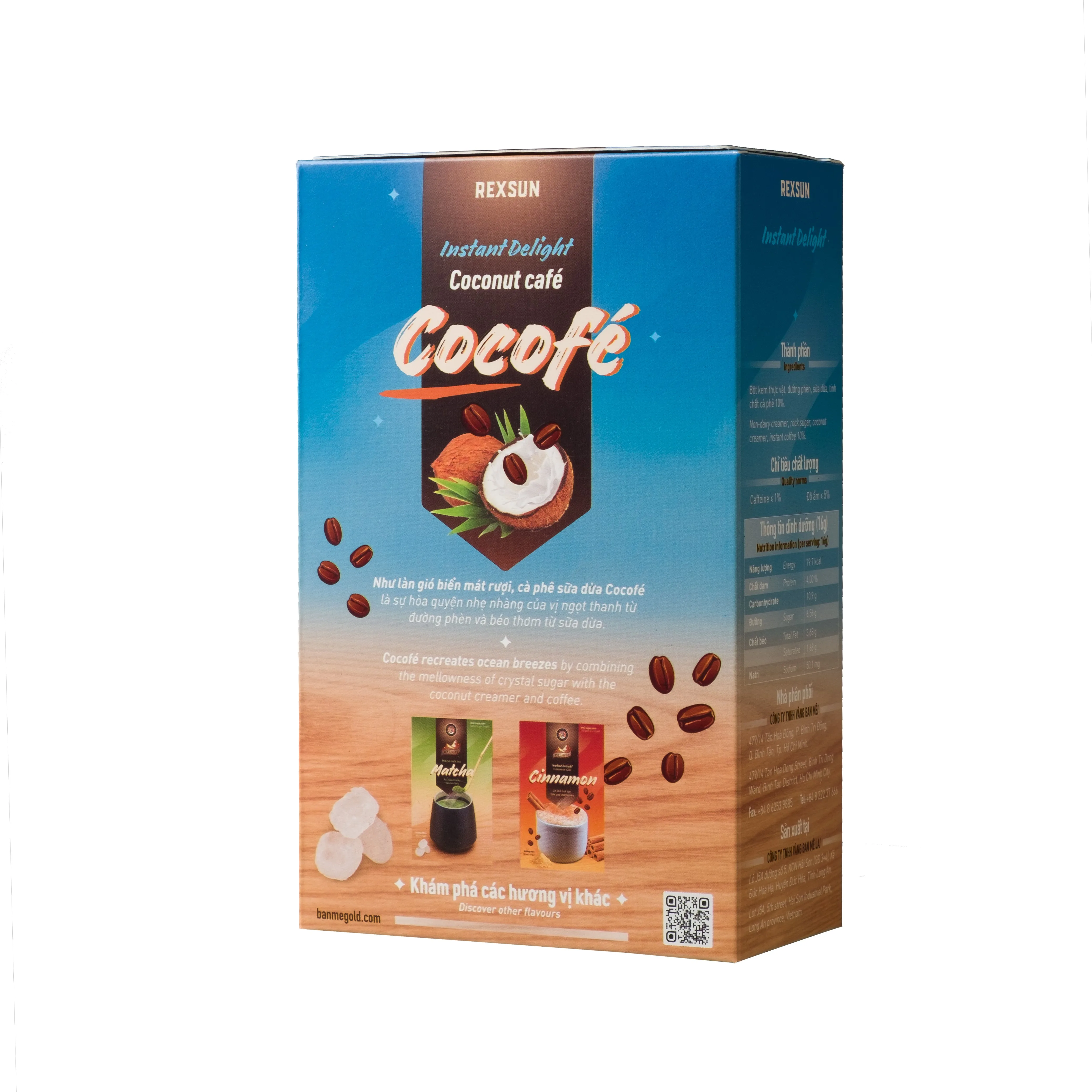Coffee Mix COCOFE Coconut instant coffee 160g per box special smell and good taste - Rexsun brand made in Viet Nam
