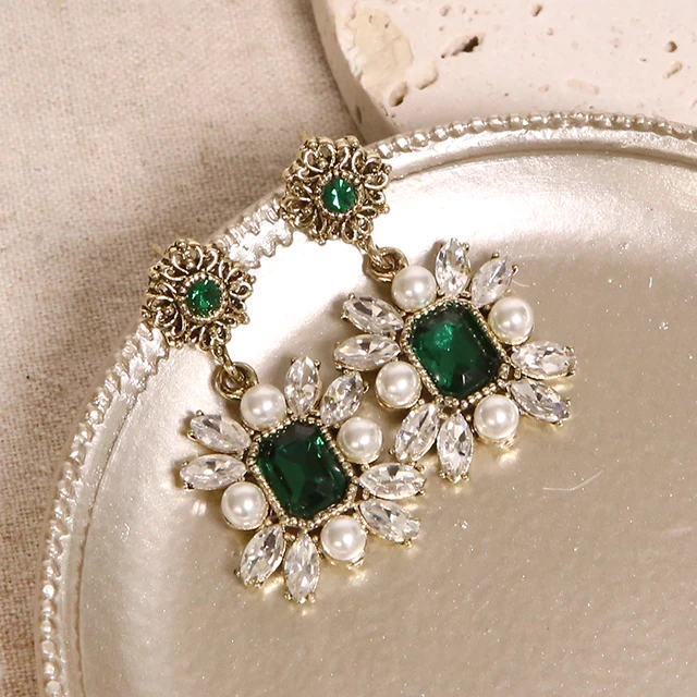 Crystal Pearl Antique drop Earring 0145 made in Korea party wedding jewelry