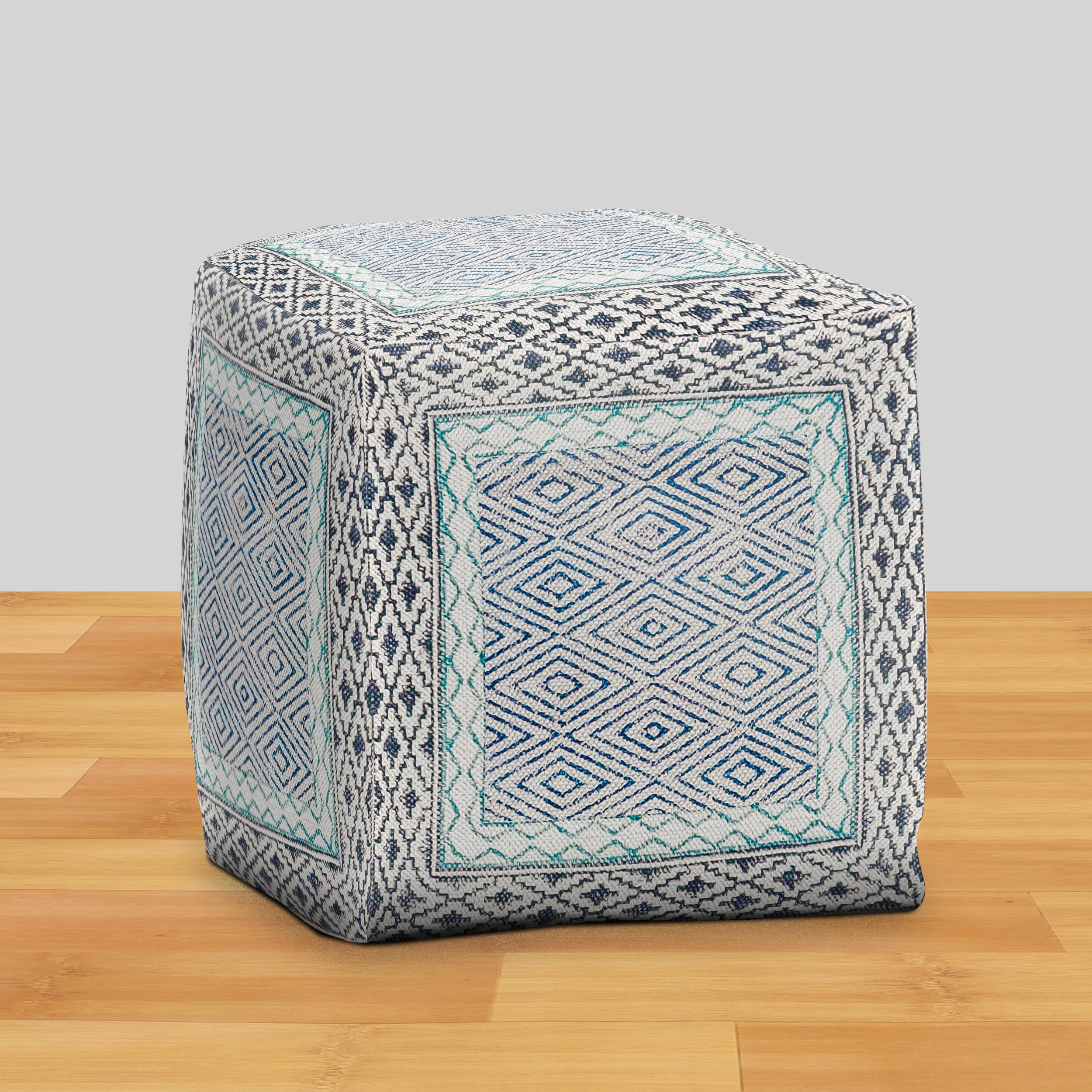 Rajasthani Style Pouf Hand Block Print Pattern Design 100% Cotton Material Pouf Great Embroidery Work Pouf for Living Decor Rugs