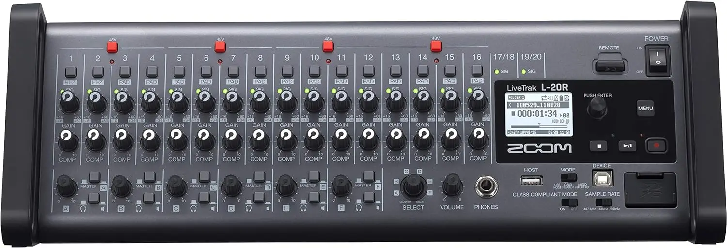 L-20R Digital Mixer & Multitrack Recorder, Rack Mountable 20-Input/ 22-Channel SD Card Recorder, 22-in/4-out USB Audio