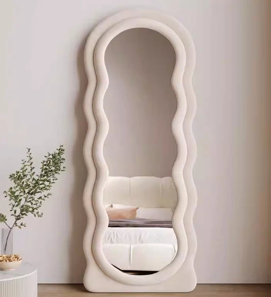 Popular simple irregular beige floor wall apartment standing mirror